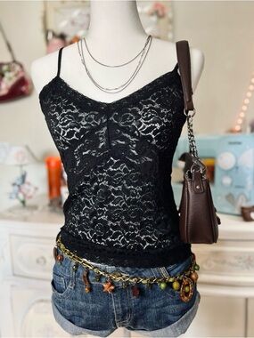 Black Lace Spaghetti Strap Camisole - Women